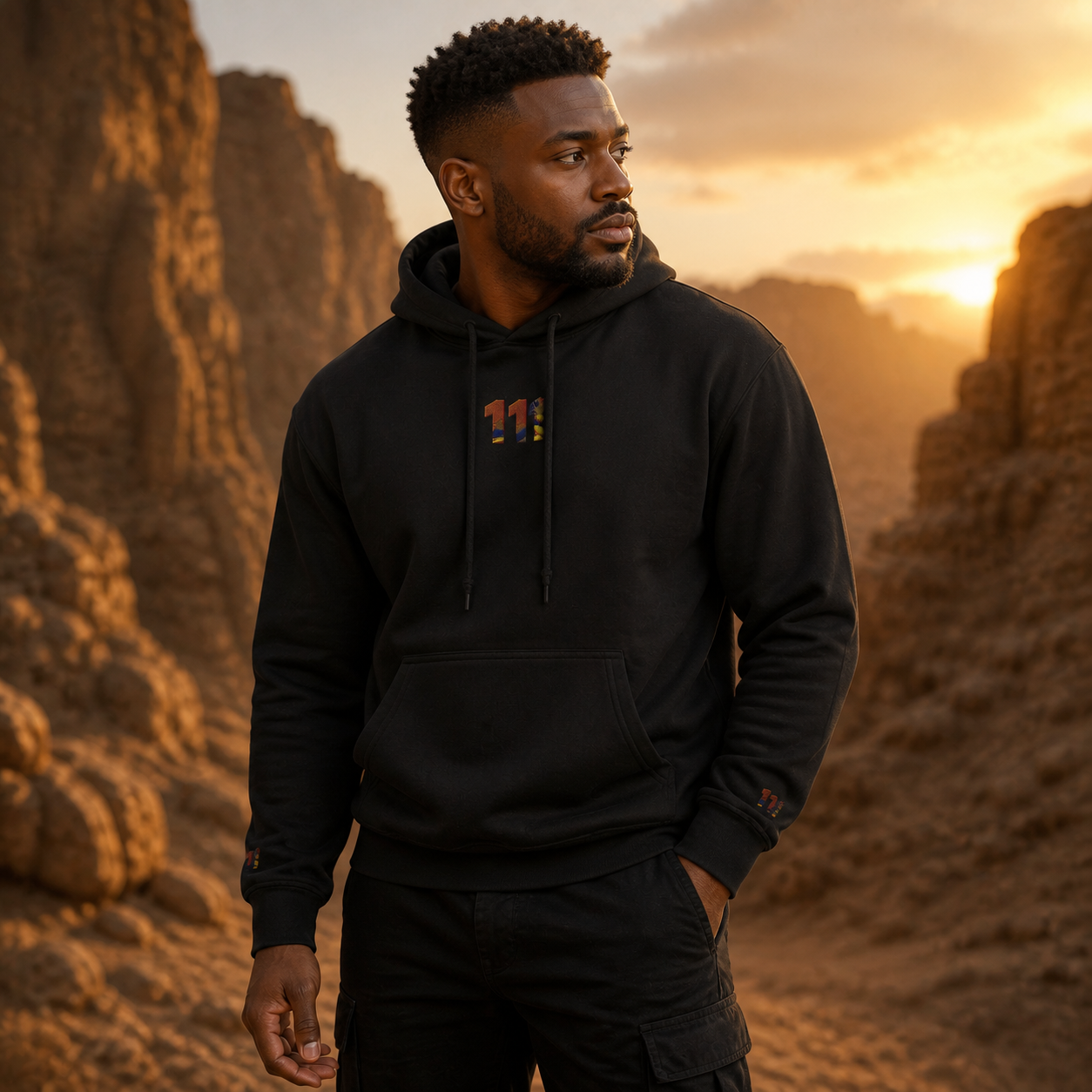 111 Desert Angel Number Hoodie in Black – Bright Future product image