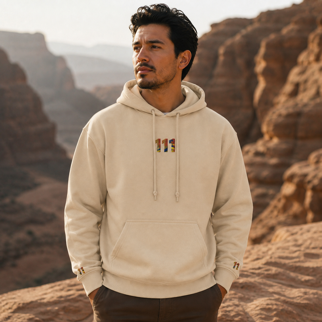 111 Desert Angel Number Hoodie in Sand – Bright Future product image