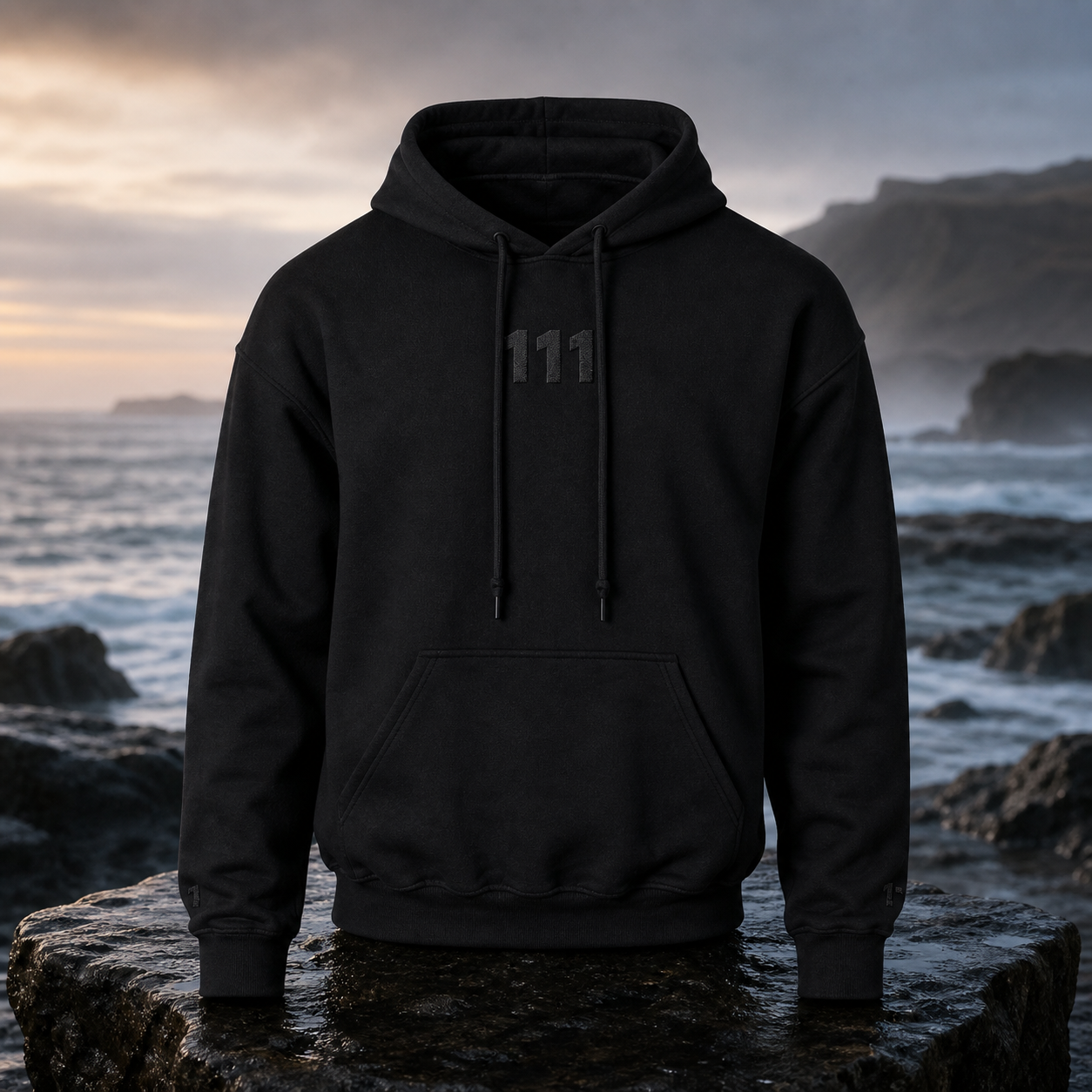 111 Ocean Angel Number Hoodie in Black – Bright Future product image