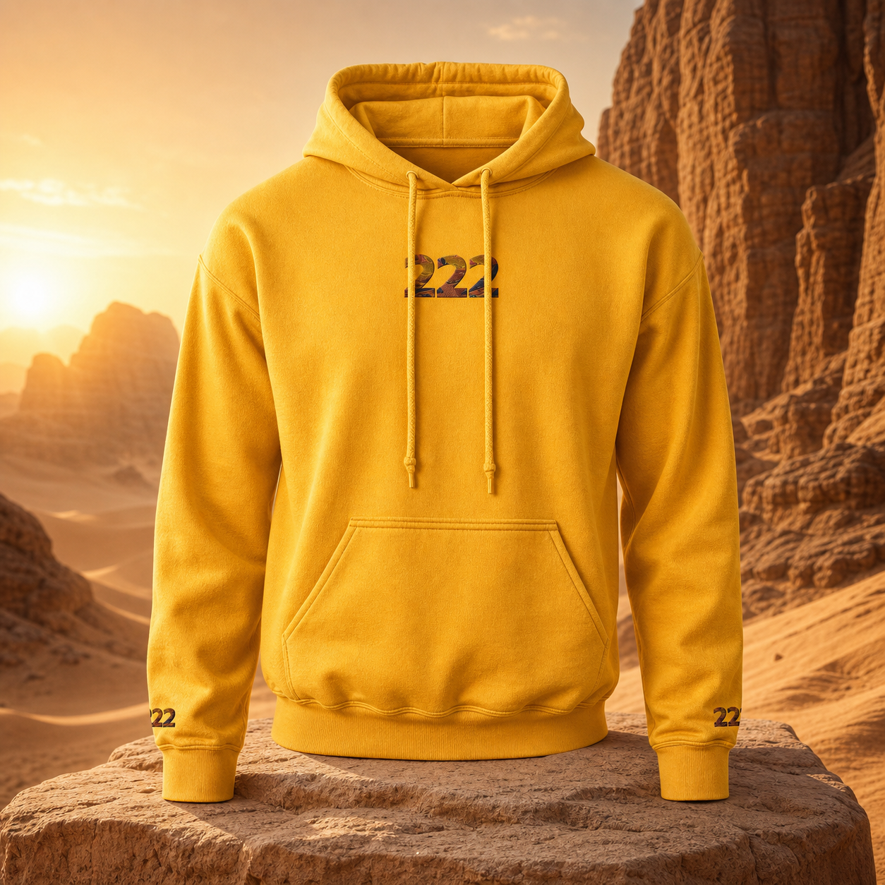 222 Desert Angel Number Hoodie in Gold – Bright Future product image