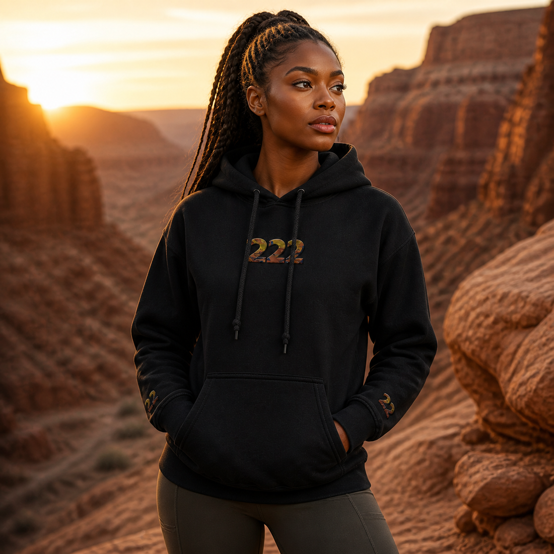 222 Desert Angel Number Hoodie in Black – Bright Future product image