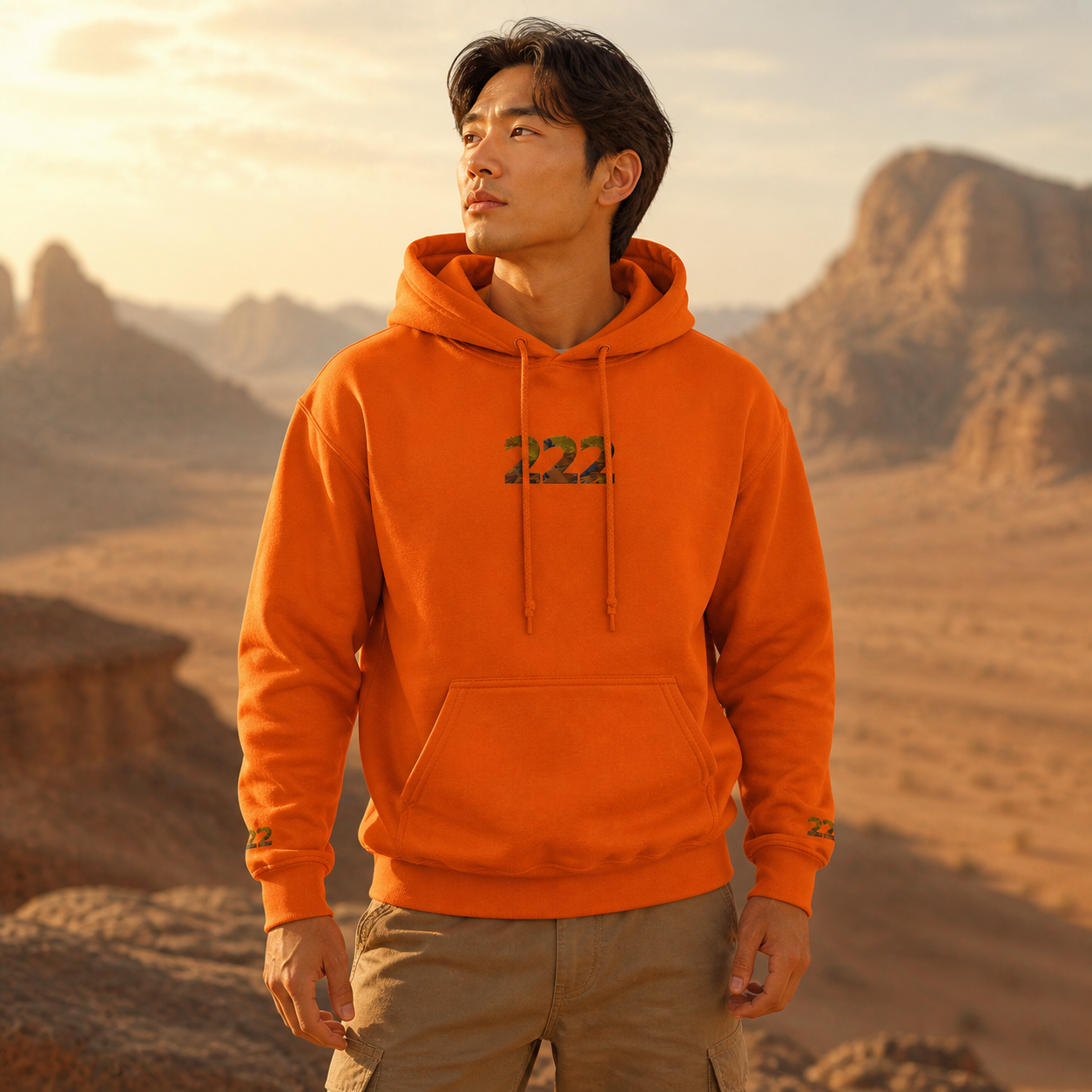 222 Desert Angel Number Hoodie in Orange – Bright Future product image