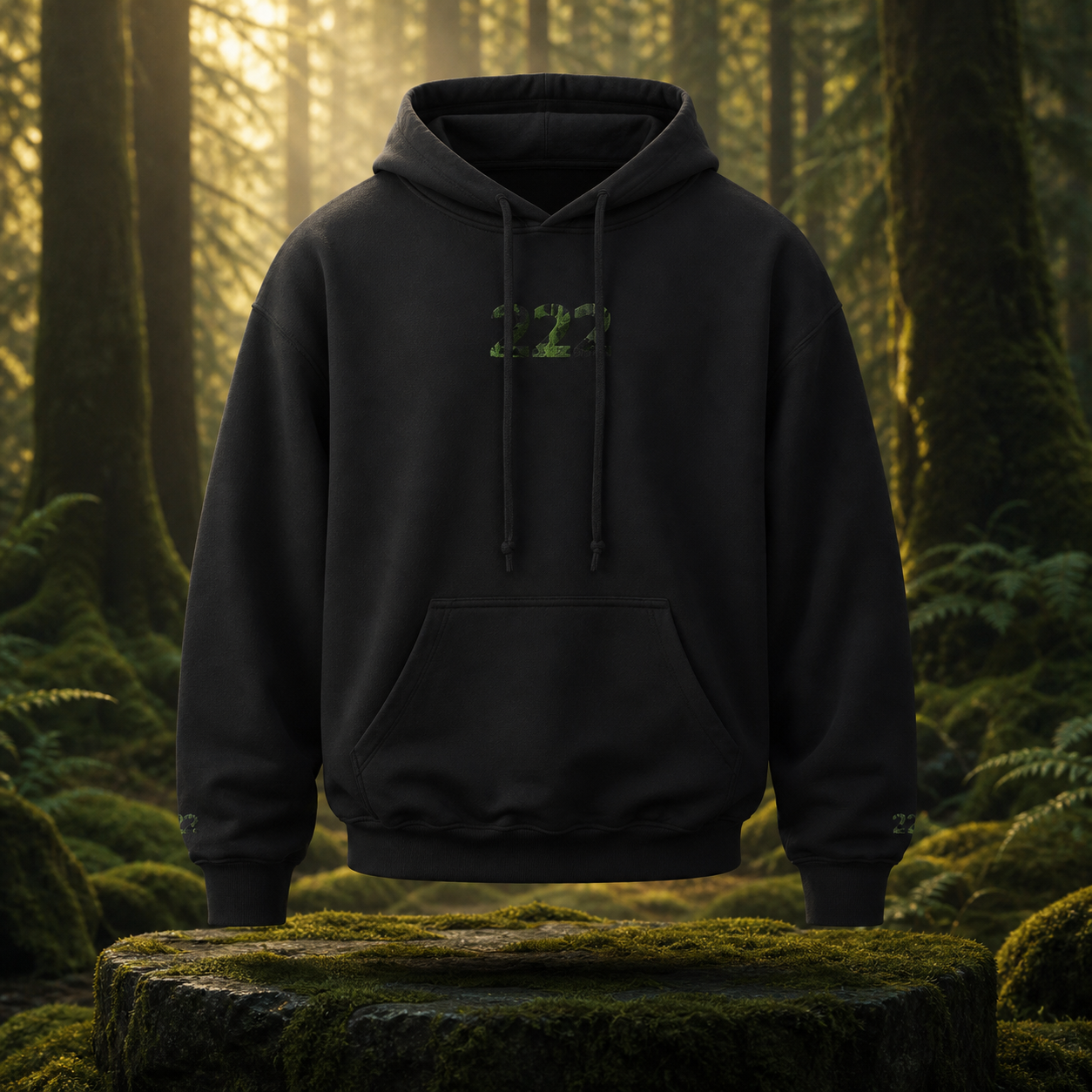 222 Forest Angel Number Hoodie in Black – Bright Future product image