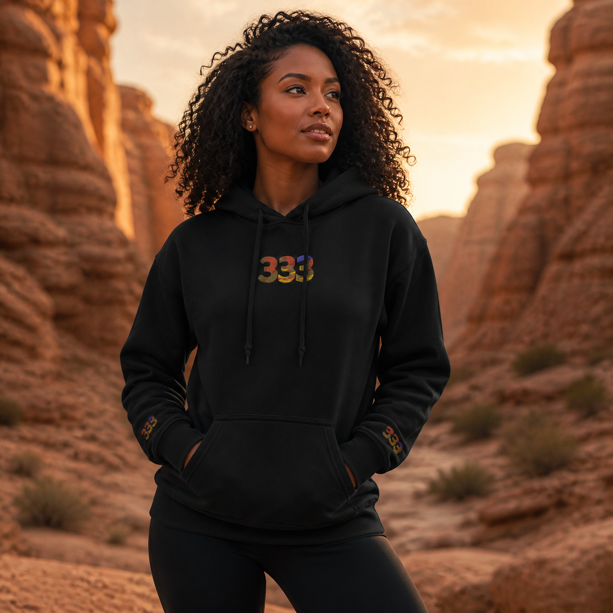 333 Desert Angel Number Hoodie in Black – Bright Future product image