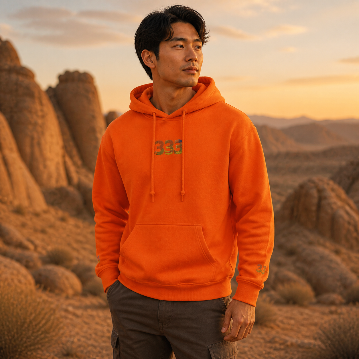 333 Desert Angel Number Hoodie in Orange – Bright Future product image
