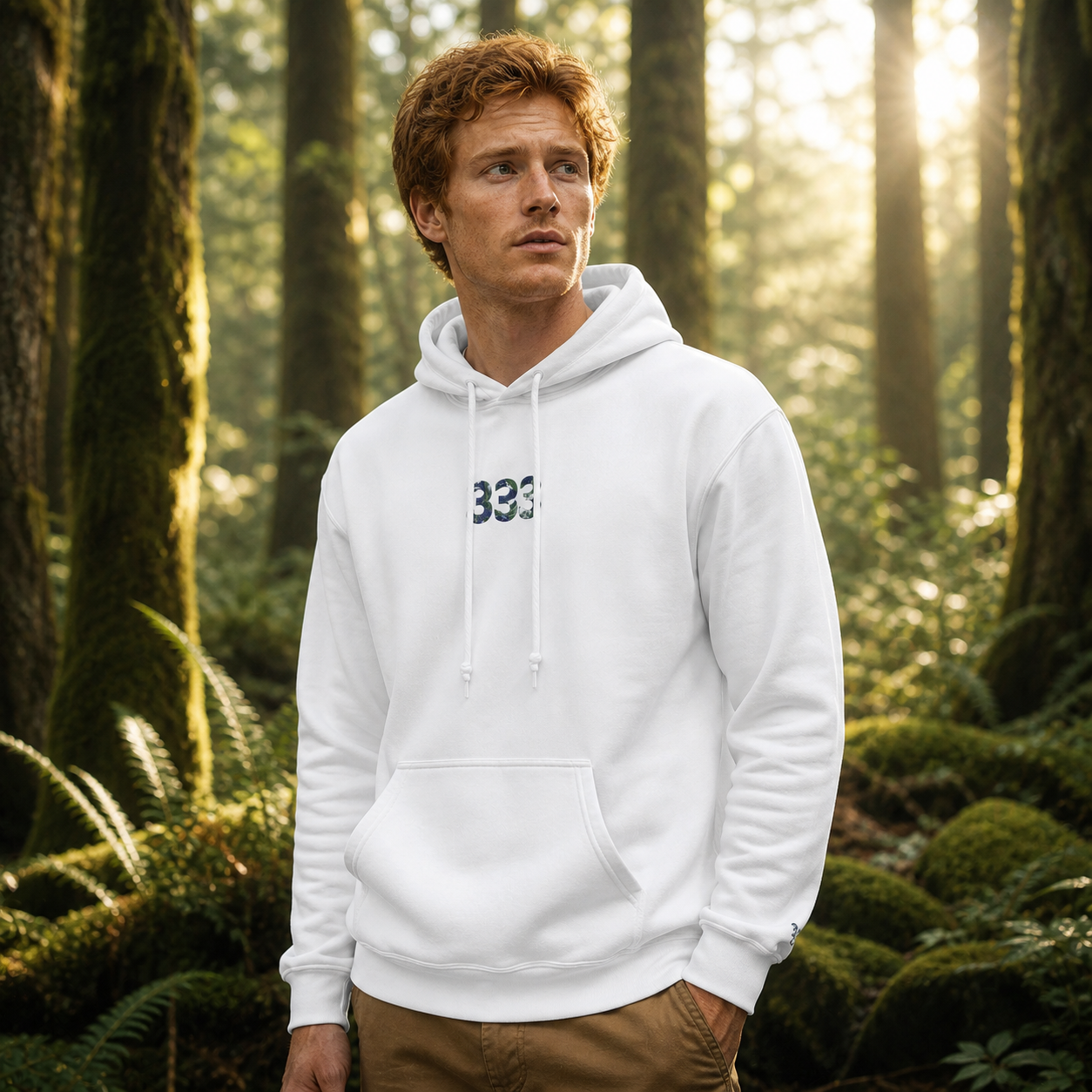 333 Forest Angel Number Hoodie in White – Bright Future product image