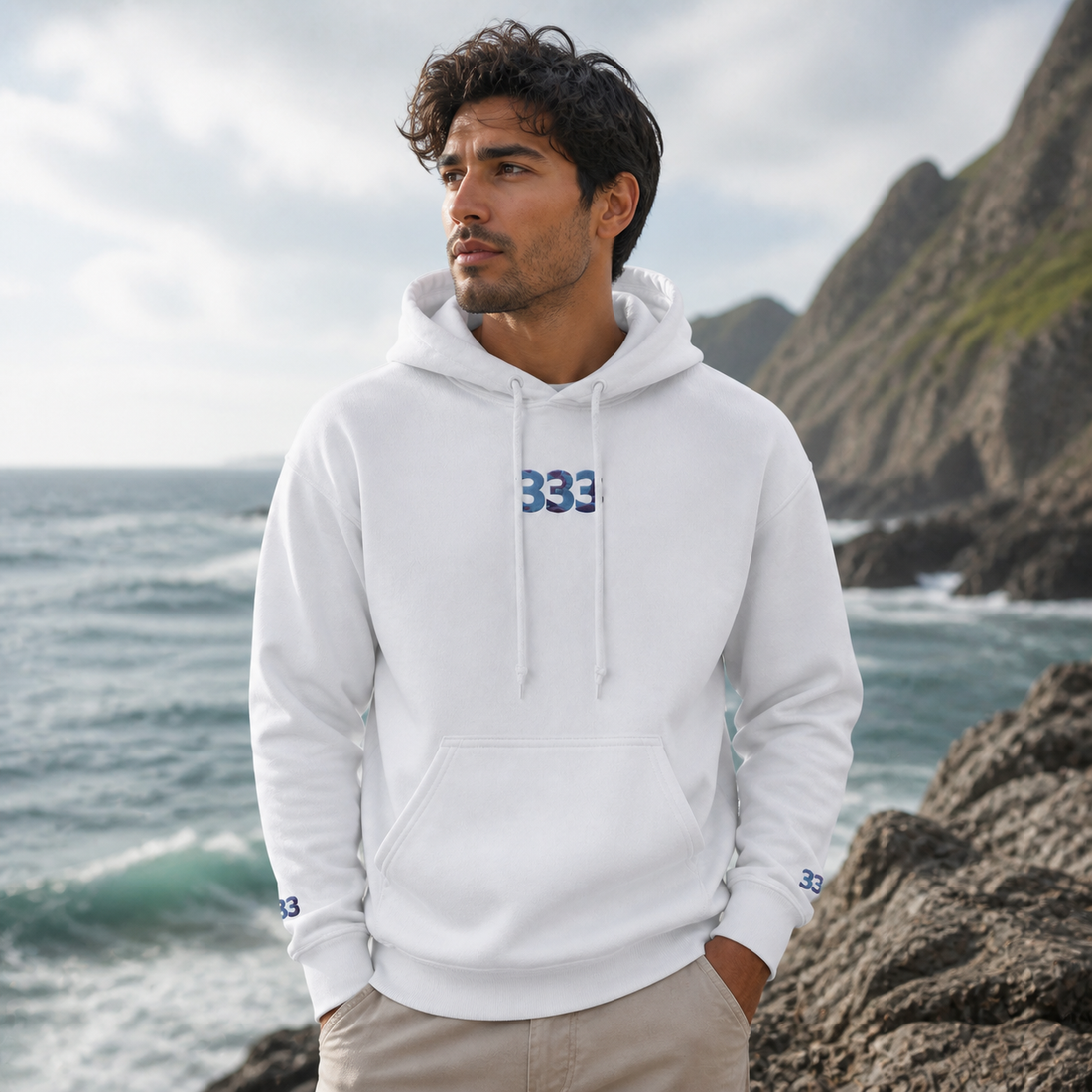 333 Ocean Angel Number Hoodie in White – Bright Future product image