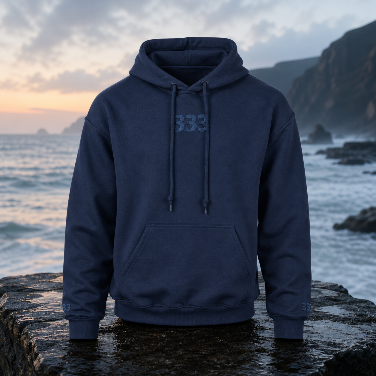 333 Ocean Angel Number Hoodie in Navy – Bright Future product image