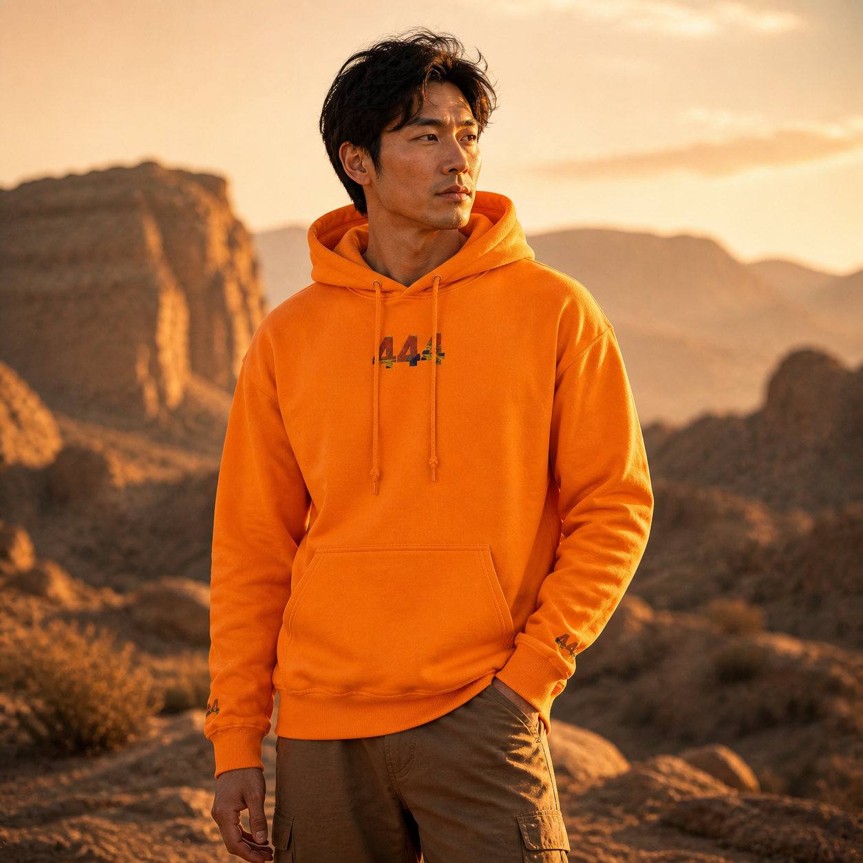 444 Desert Angel Number Hoodie in Orange – Bright Future product image