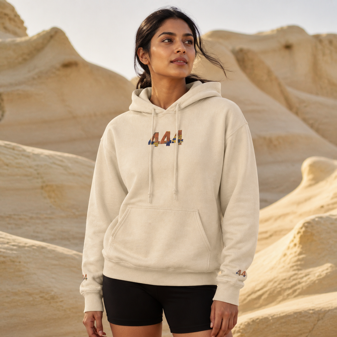 444 Desert Angel Number Hoodie in Sand – Bright Future product image