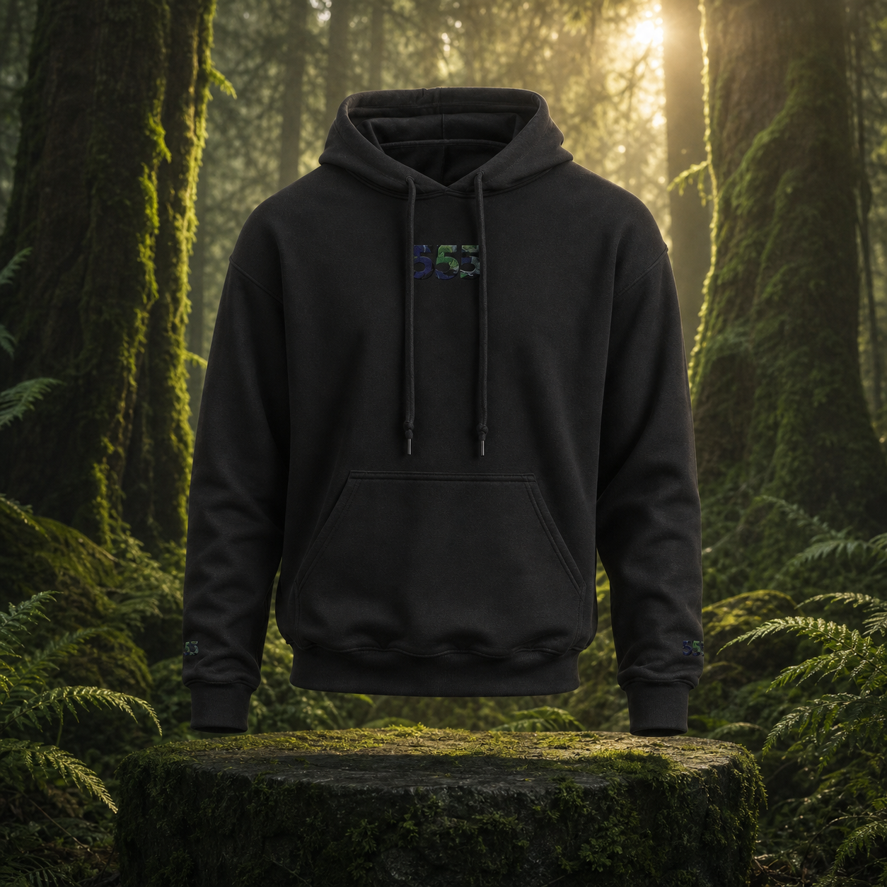 555 Forest Angel Number Hoodie in Black – Bright Future product image