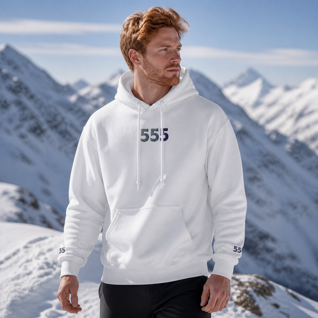 555 Snowy Mountain Angel Number Hoodie in White – Bright Future product image