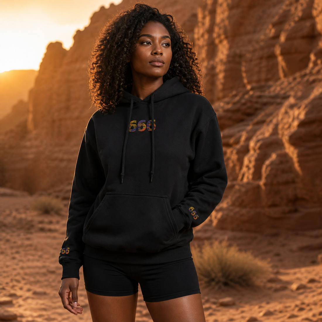 666 Desert Angel Number Hoodie in Black – Bright Future product image