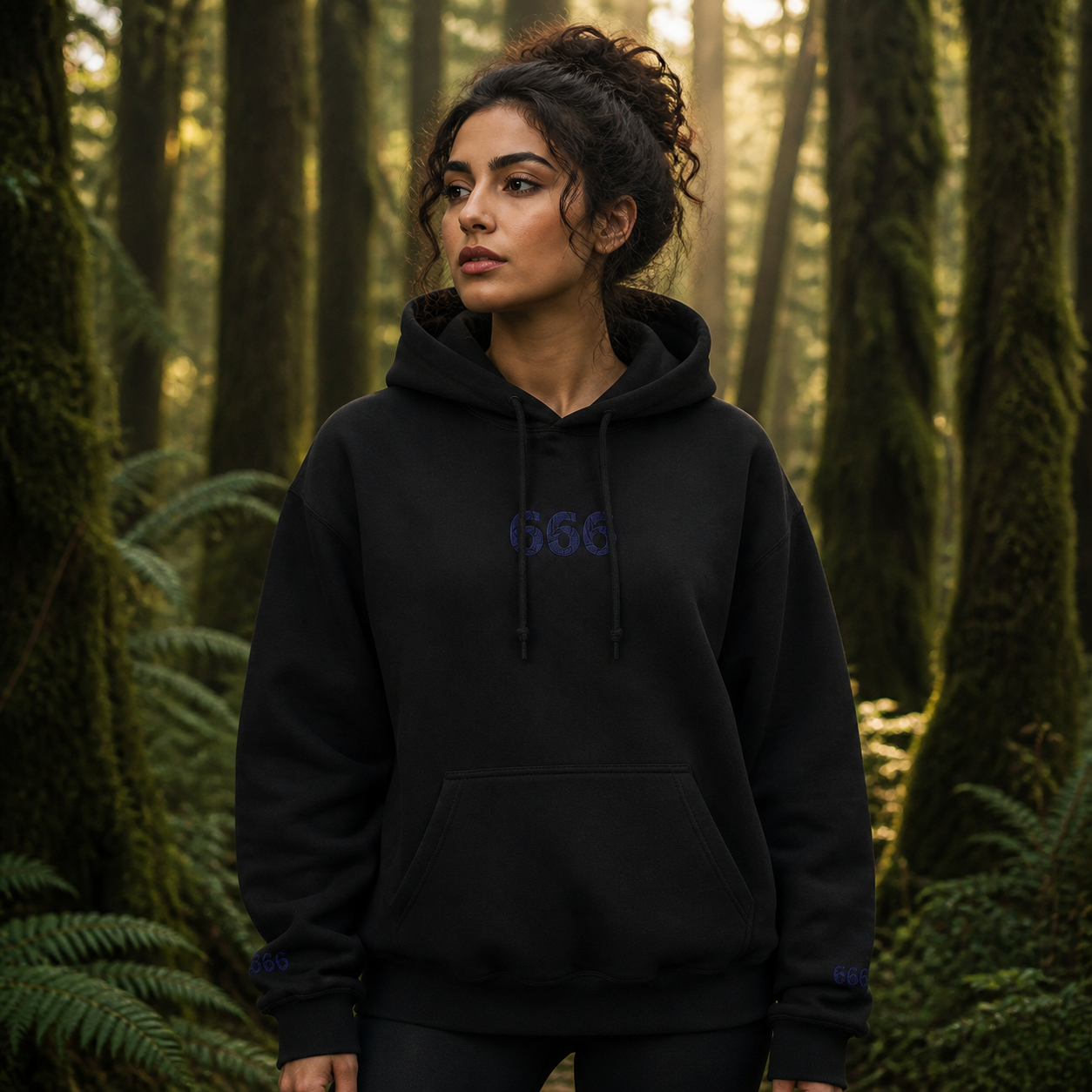 666 Forest Angel Number Hoodie in Black – Bright Future product image