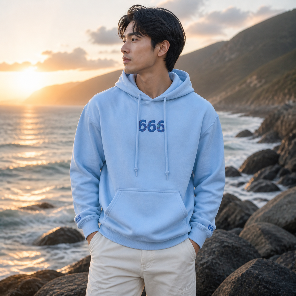 666 Ocean Angel Number Hoodie in Light Blue – Bright Future product image
