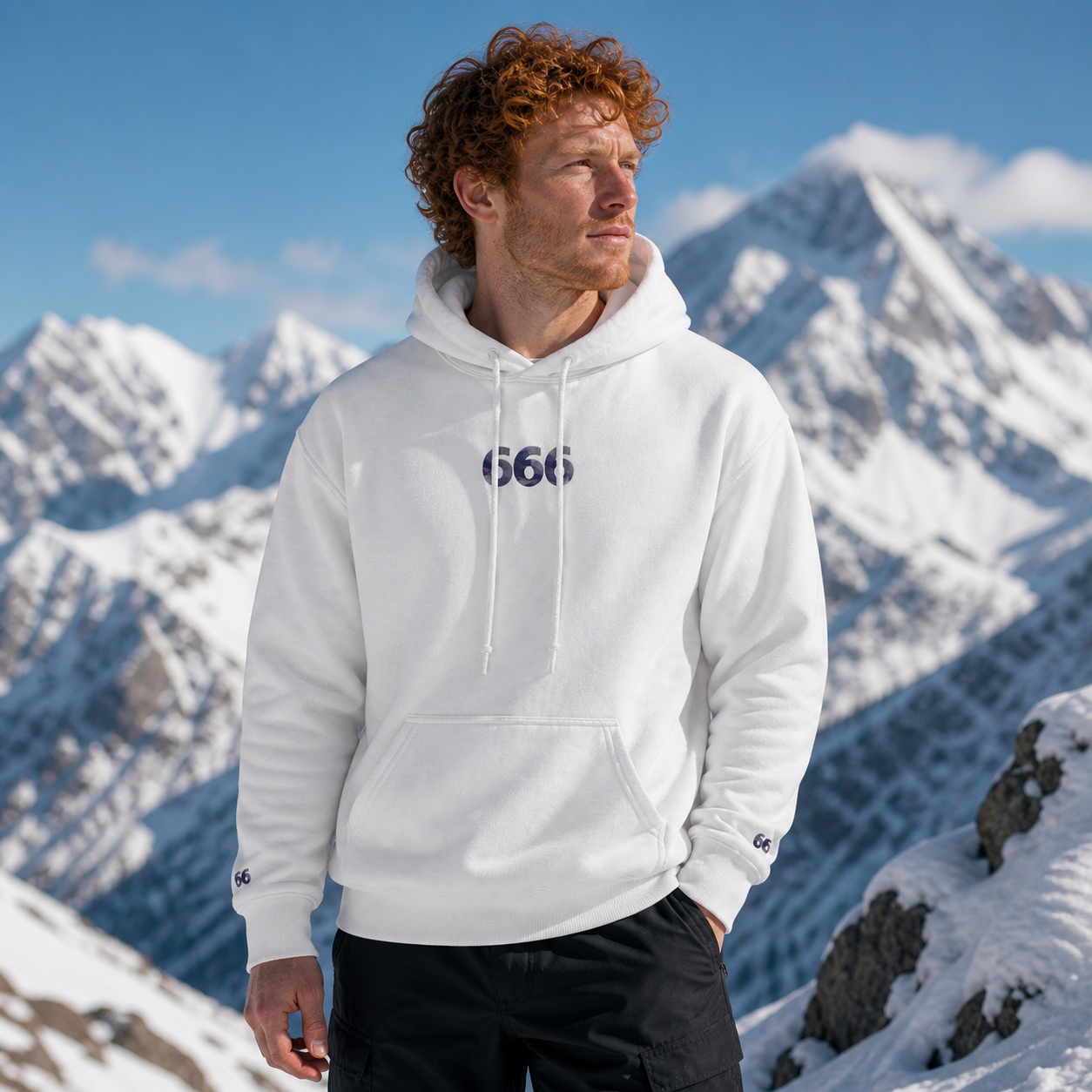 666 Snowy Mountain Angel Number Hoodie in White – Bright Future product image