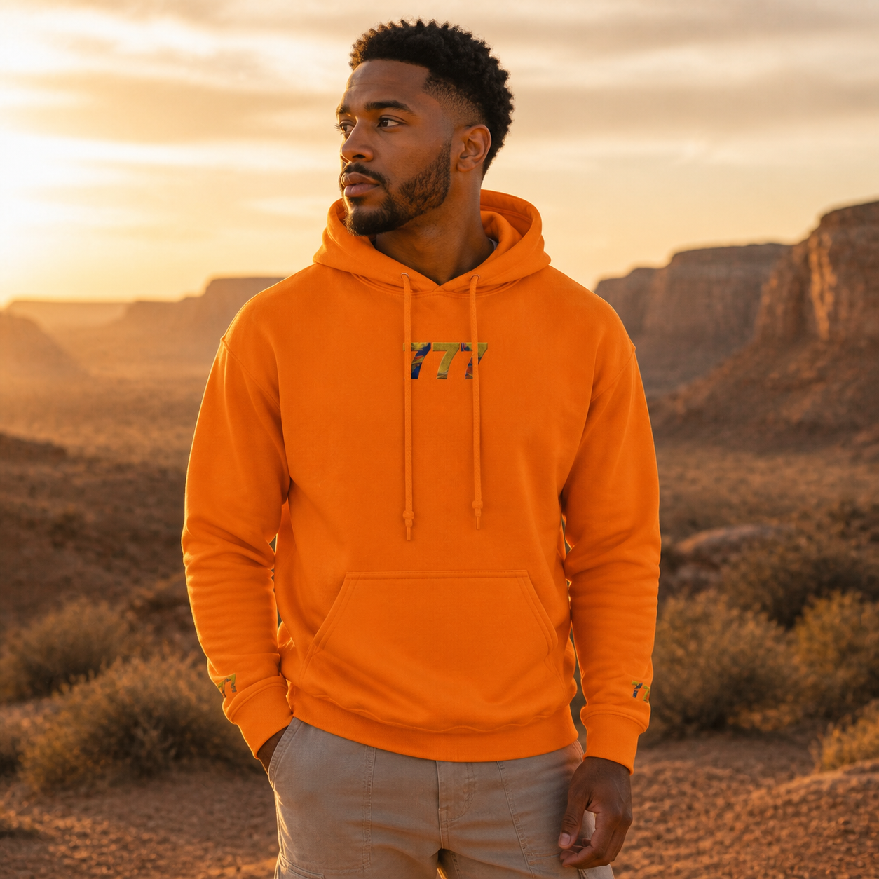 777 Desert Angel Number Hoodie in Orange – Bright Future product image