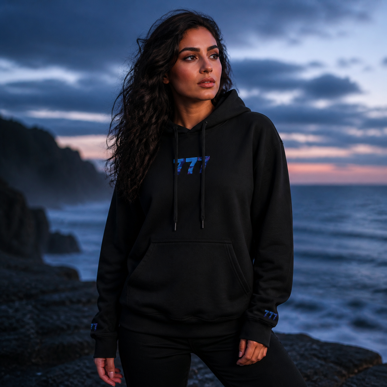 777 Ocean Angel Number Hoodie in Black – Bright Future product image