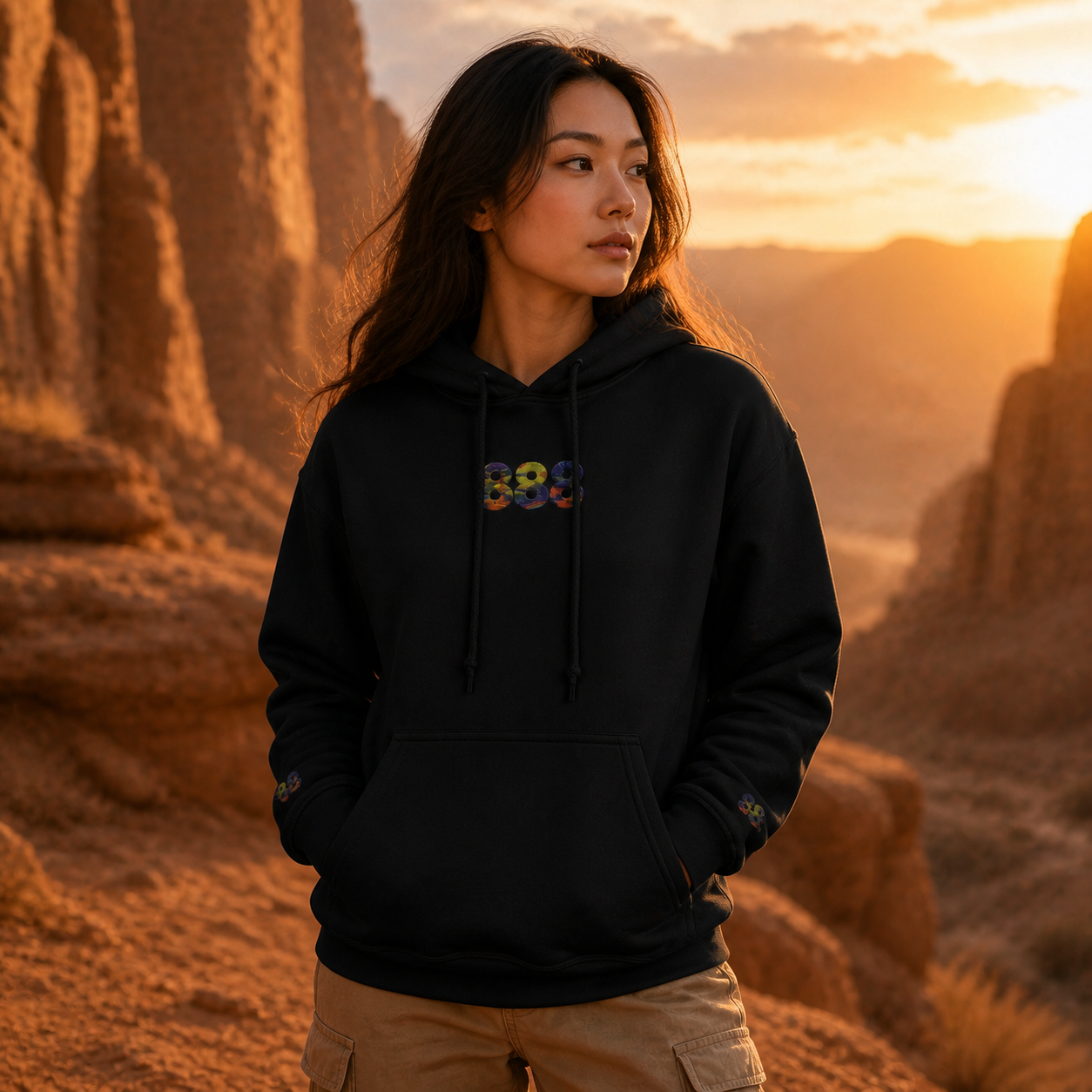 888 Desert Angel Number Hoodie in Black – Bright Future product image
