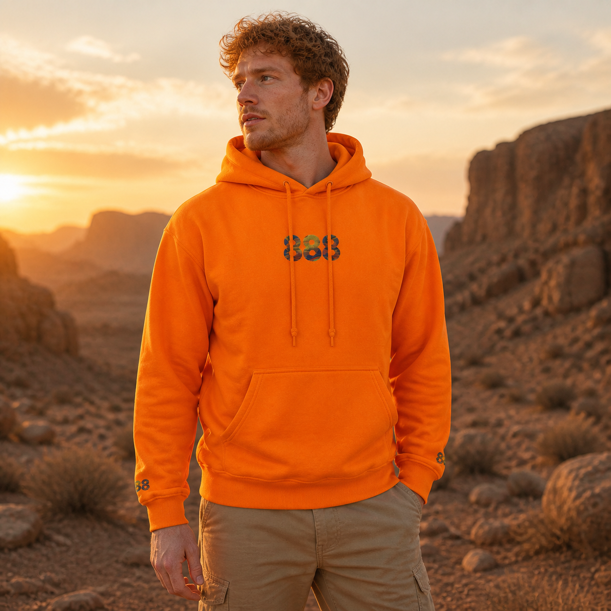 888 Desert Angel Number Hoodie in Orange – Bright Future product image