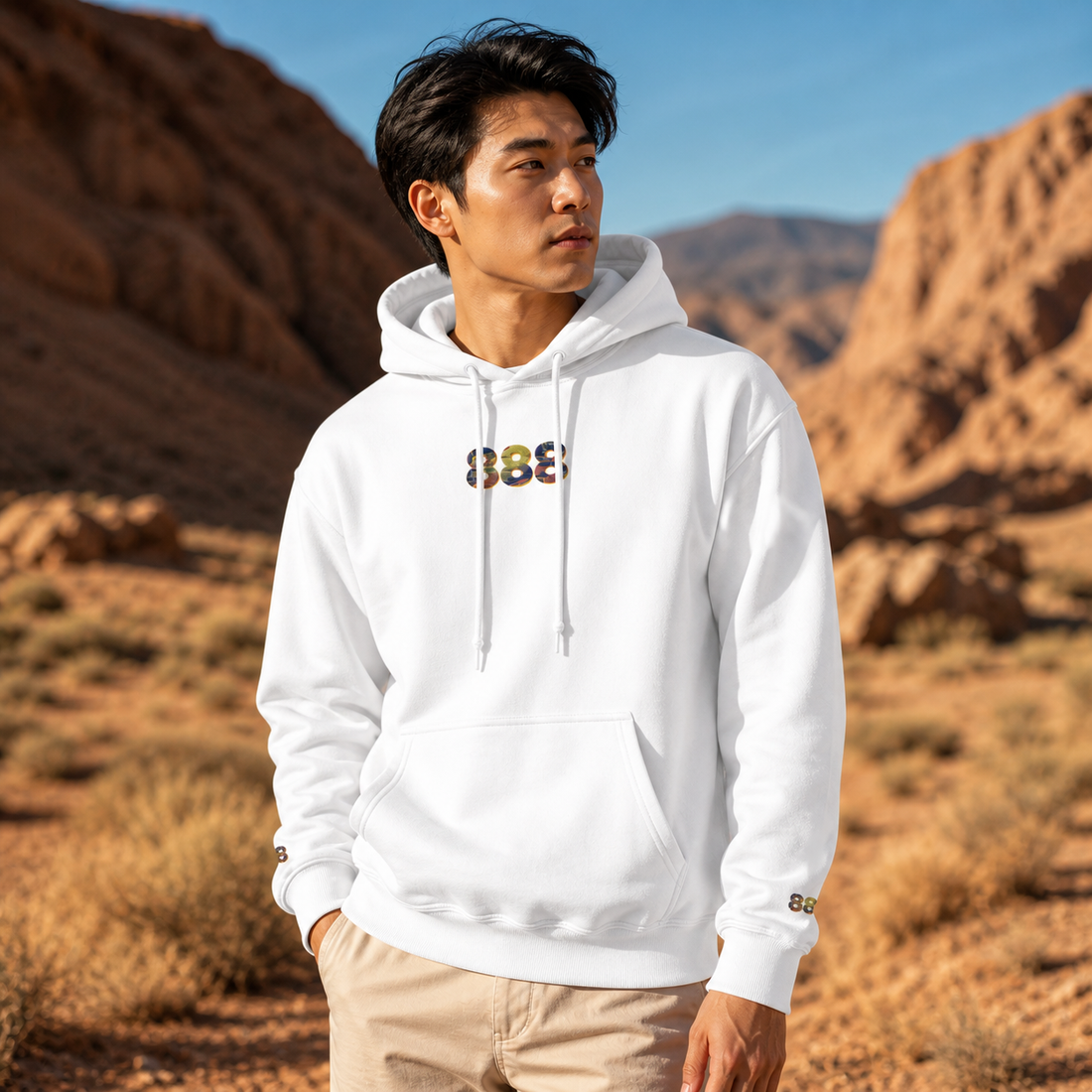 888 Desert Angel Number Hoodie in White – Bright Future product image