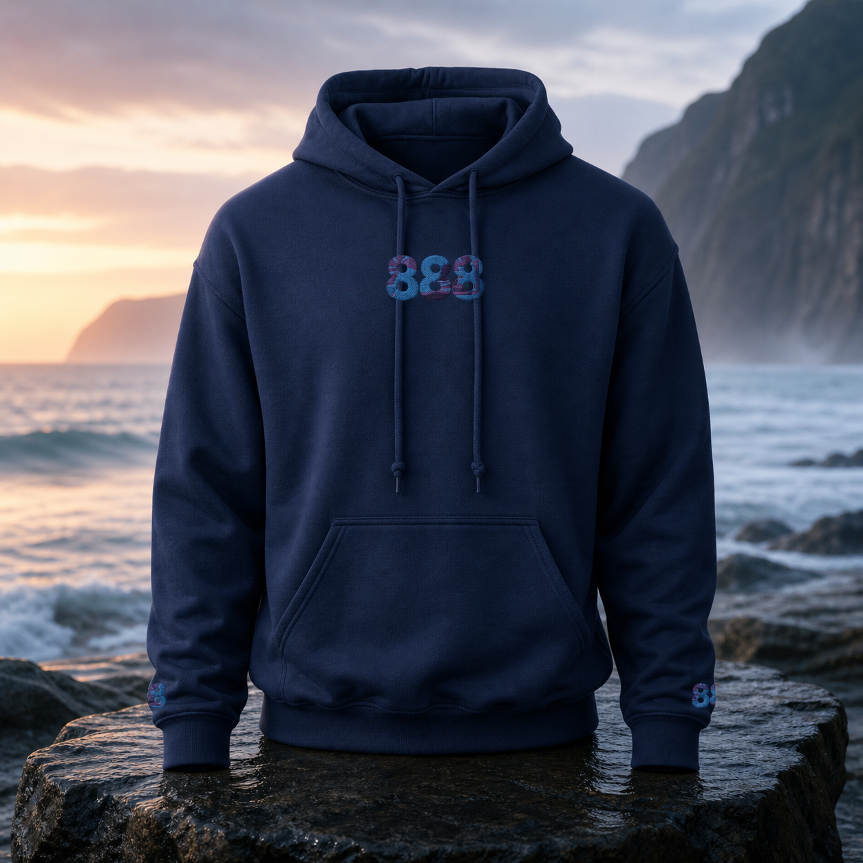 888 Ocean Angel Number Hoodie in Navy – Bright Future product image