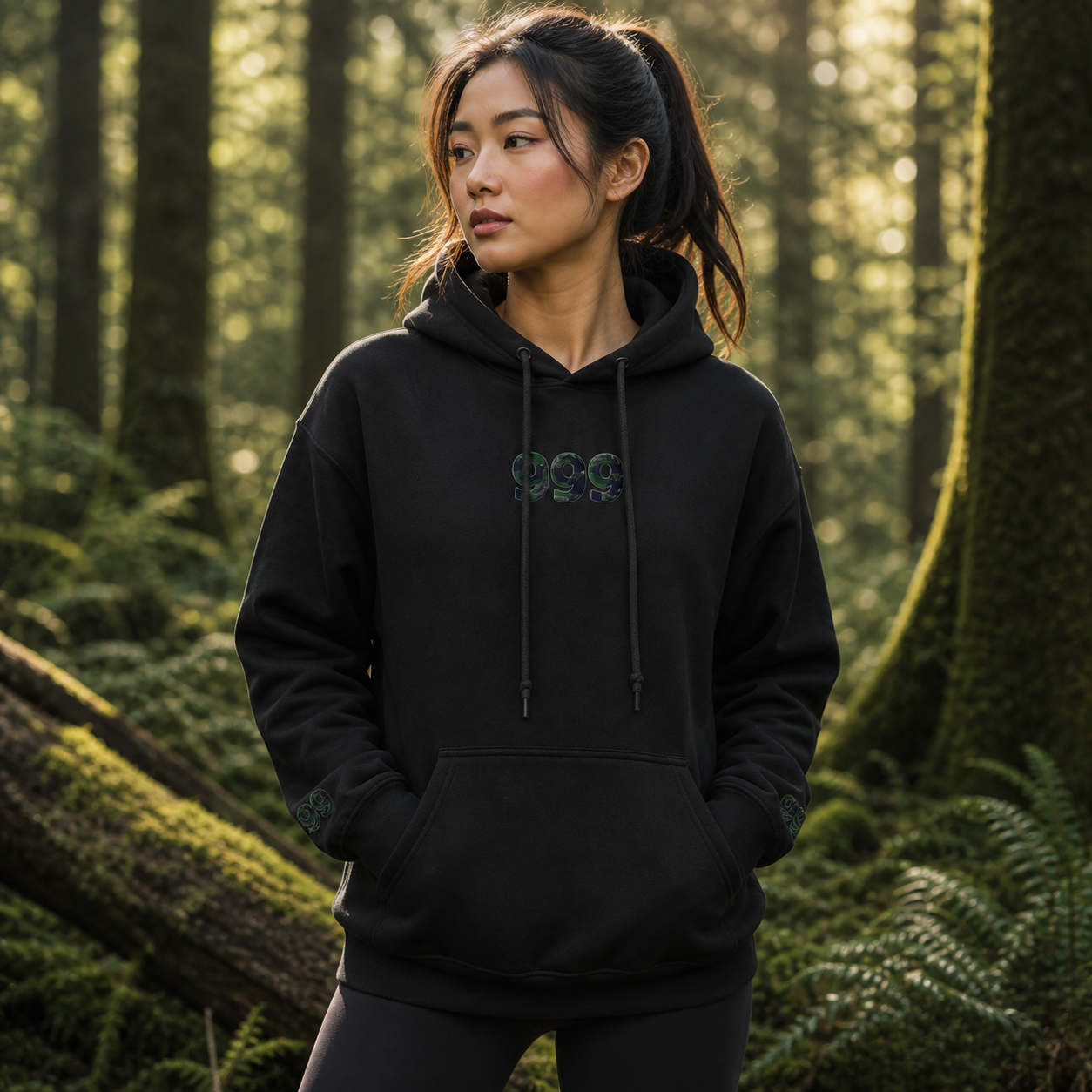 999 Forest Angel Number Hoodie in Black – Bright Future product image