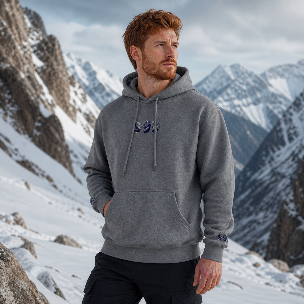 999 Snowy Mountain Angel Number Hoodie in Graphite Heather – Bright Future product image