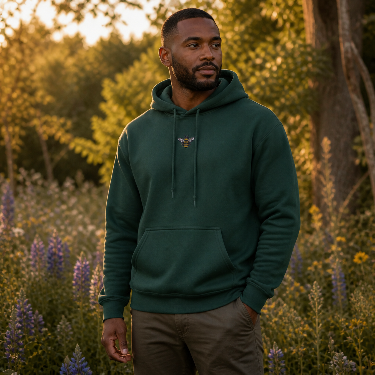 Bee Hoodie – Strength in Community in Forest Green – Bright Future product image