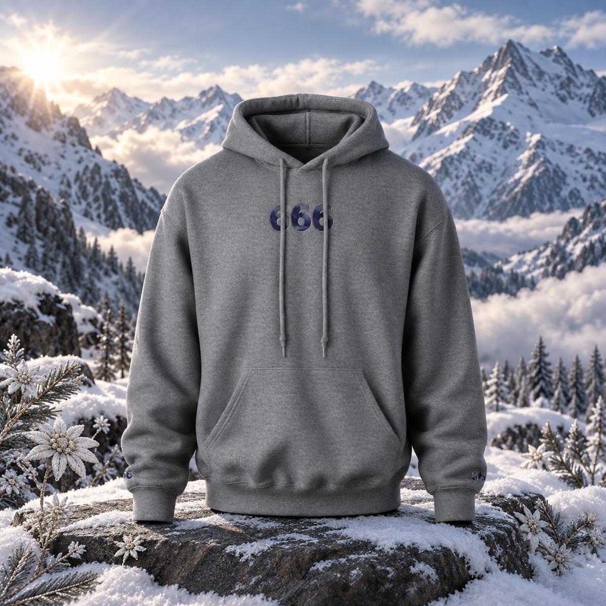 666 - Snowy Mountain - Inner Reflection — original product design in a realistic scene with embroidered environmental details.