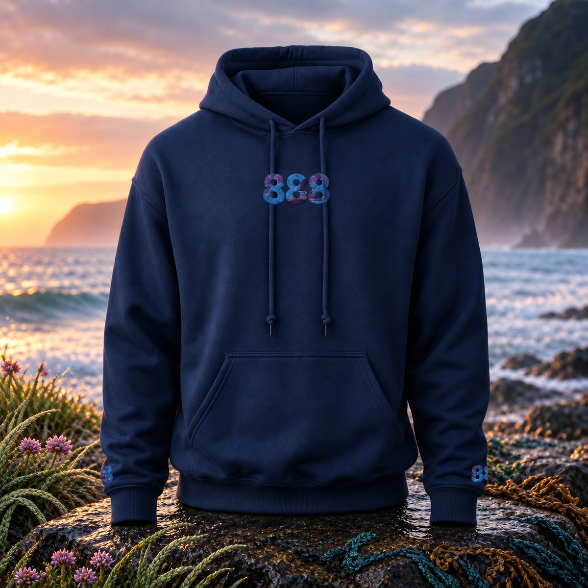 888 - Ocean - Infinite Abundance β original product design in a realistic scene with embroidered environmental details.