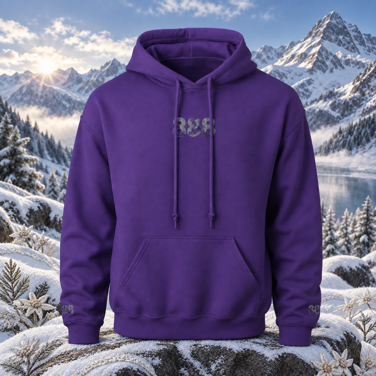 888 - Snowy Mountain - Infinite Abundance — original product design in a realistic scene with embroidered environmental details.
