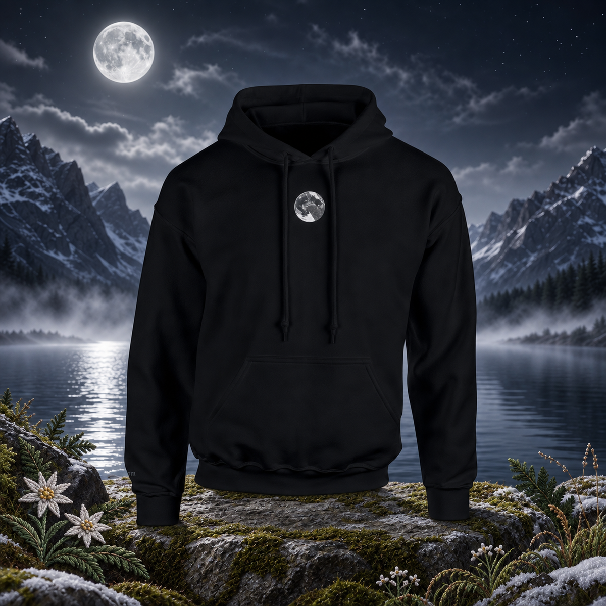 The Moon — Lunar Calm & Inner Clarity — original product design in a realistic scene with embroidered environmental details.