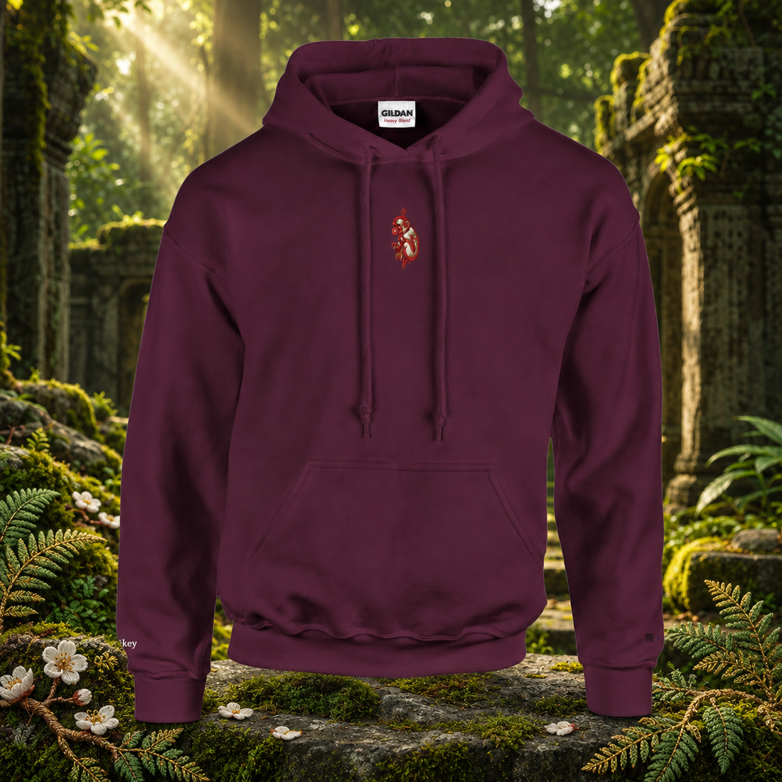 Monkey (猴 - Hóu) — original product design in a realistic scene with embroidered environmental details.