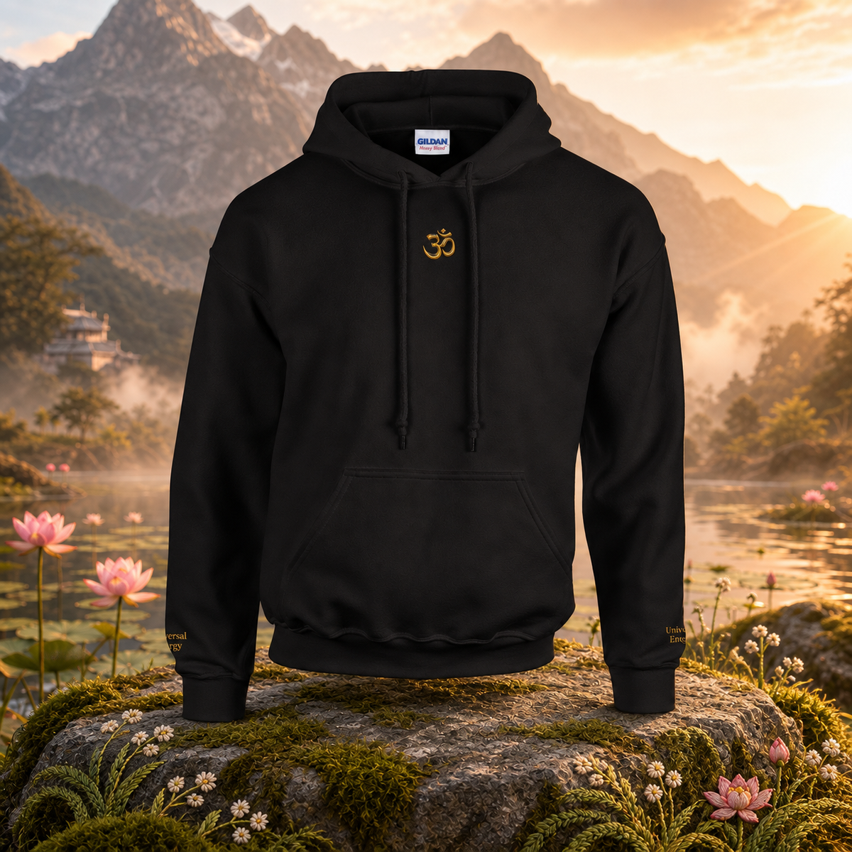 The Om – Universal Energy — original product design in a realistic scene with embroidered environmental details.