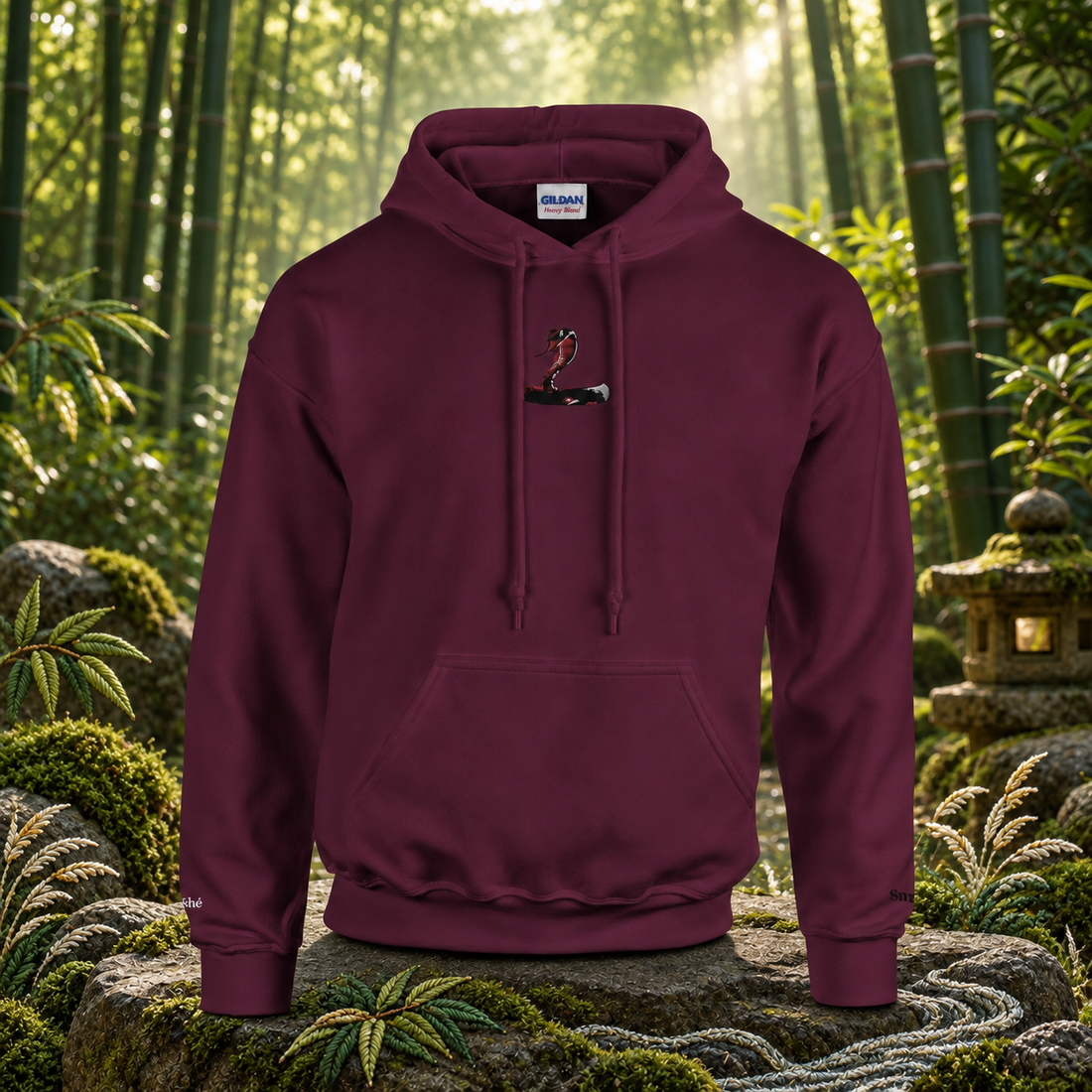 Snake (蛇 - Shé) — original product design in a realistic scene with embroidered environmental details.