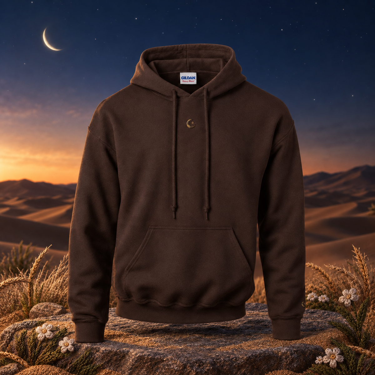 The Crescent & Star – Guidance & Faith — original product design in a realistic scene with embroidered environmental details.