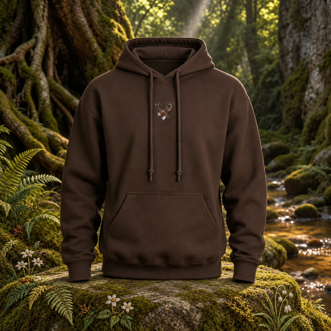The Stag - Strength, Awareness & Leadership — original product design in a realistic scene with embroidered environmental details.