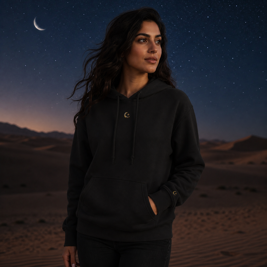 Crescent & Star Symbol Hoodie in Black – Bright Future product image