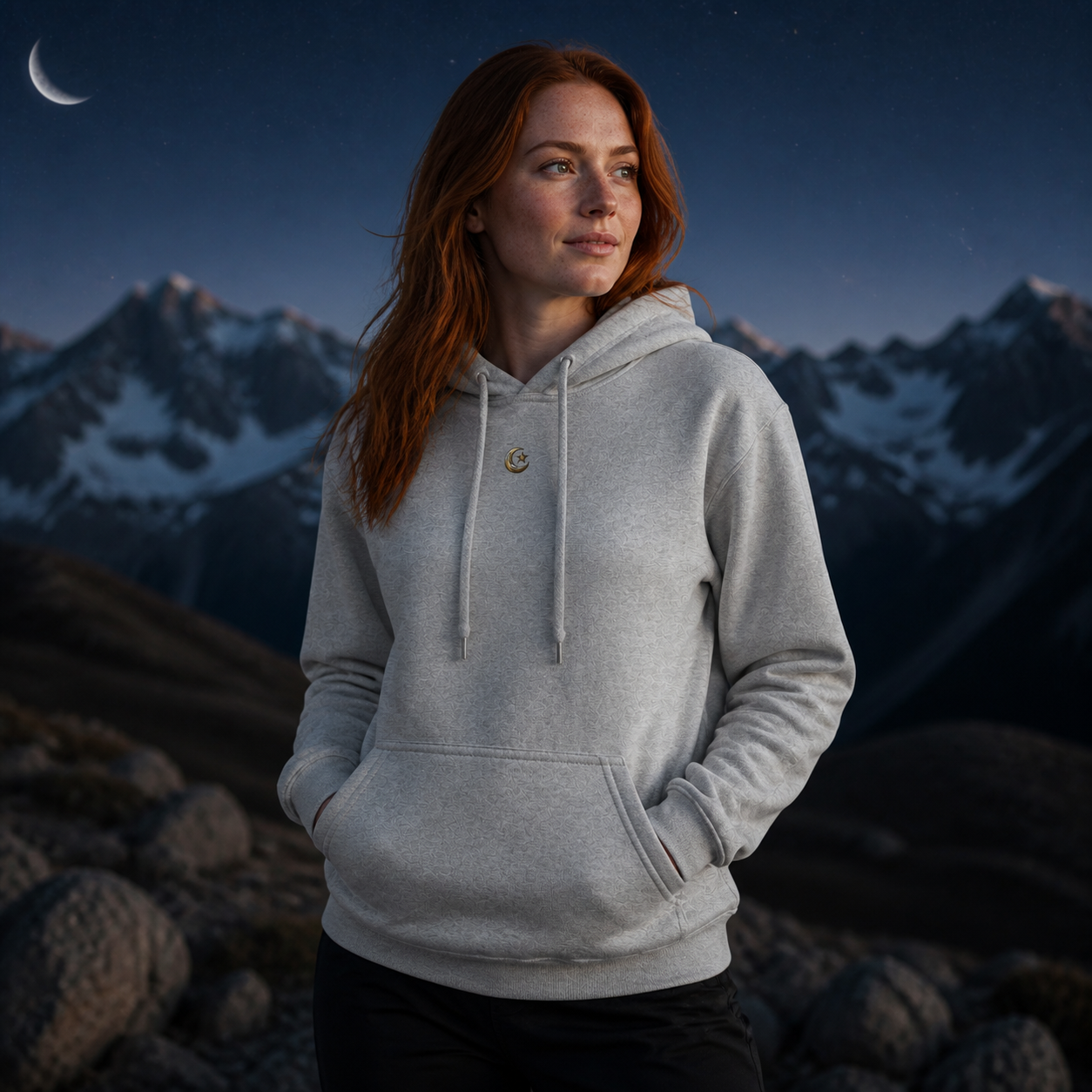 Crescent & Star Symbol Hoodie in Sport Grey – Bright Future product image