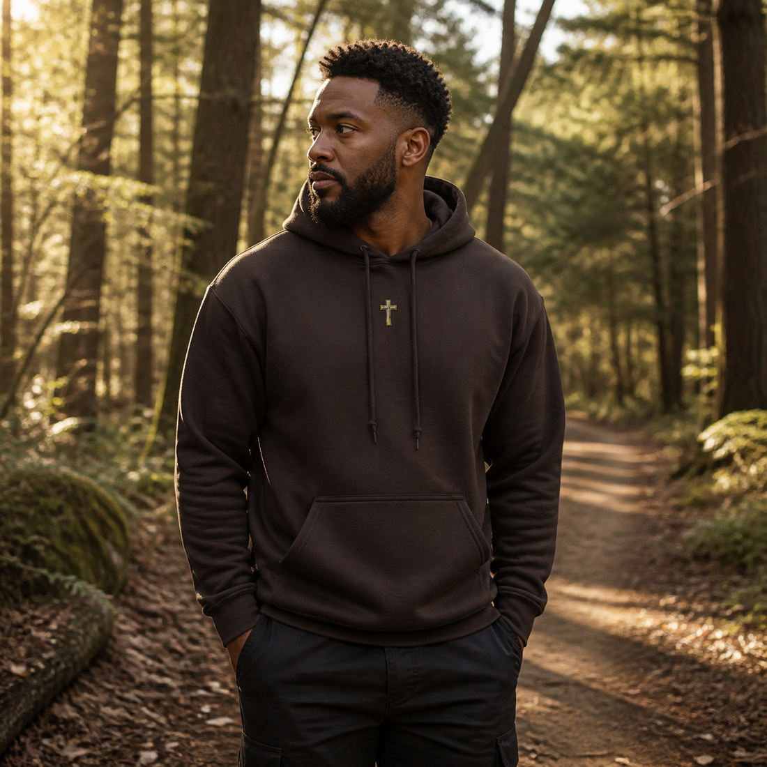 Cross Symbol Hoodie in Dark Chocolate – Bright Future product image
