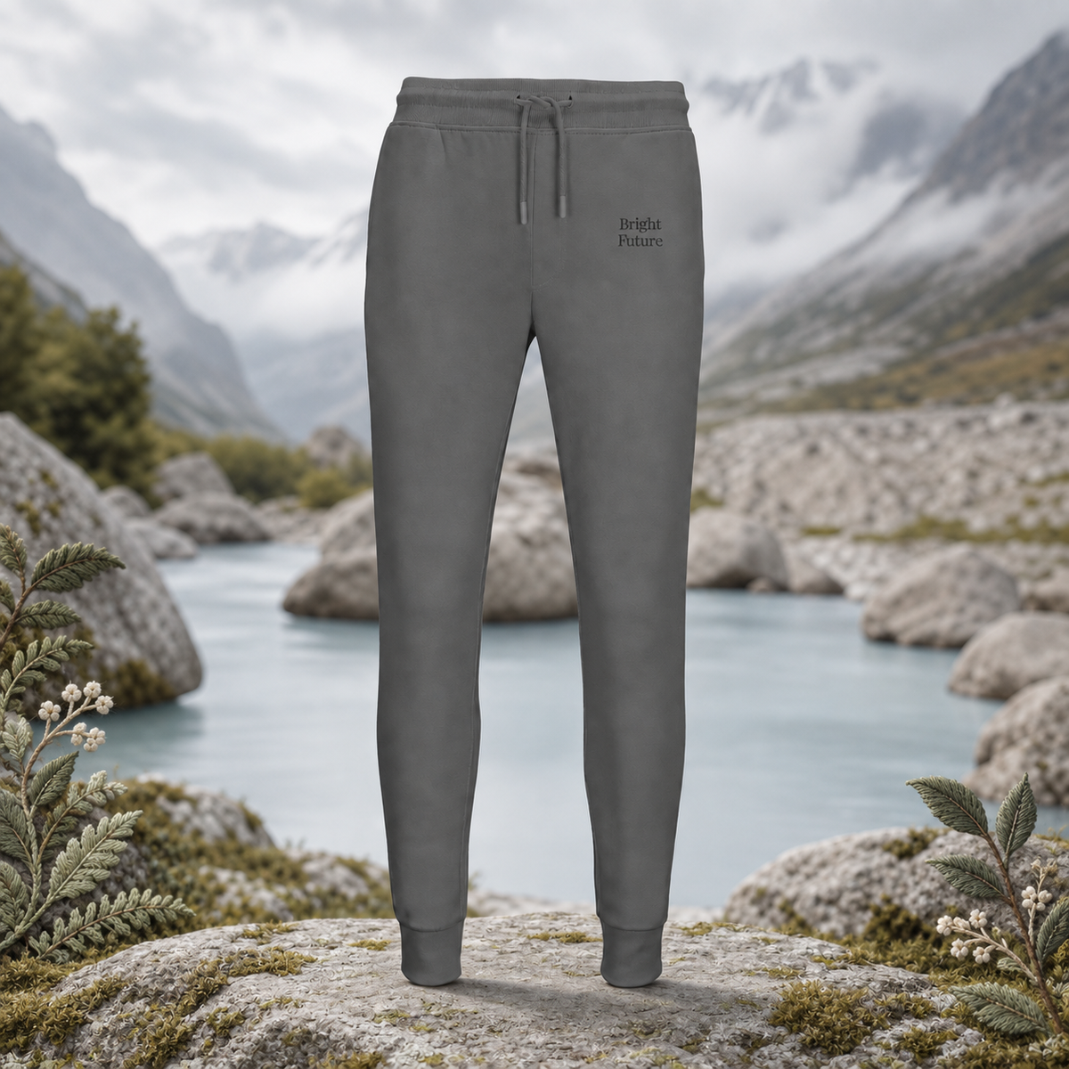 Unisex Joggers – Bright Future product image — original product in a realistic nature scene with embroidered environmental details.