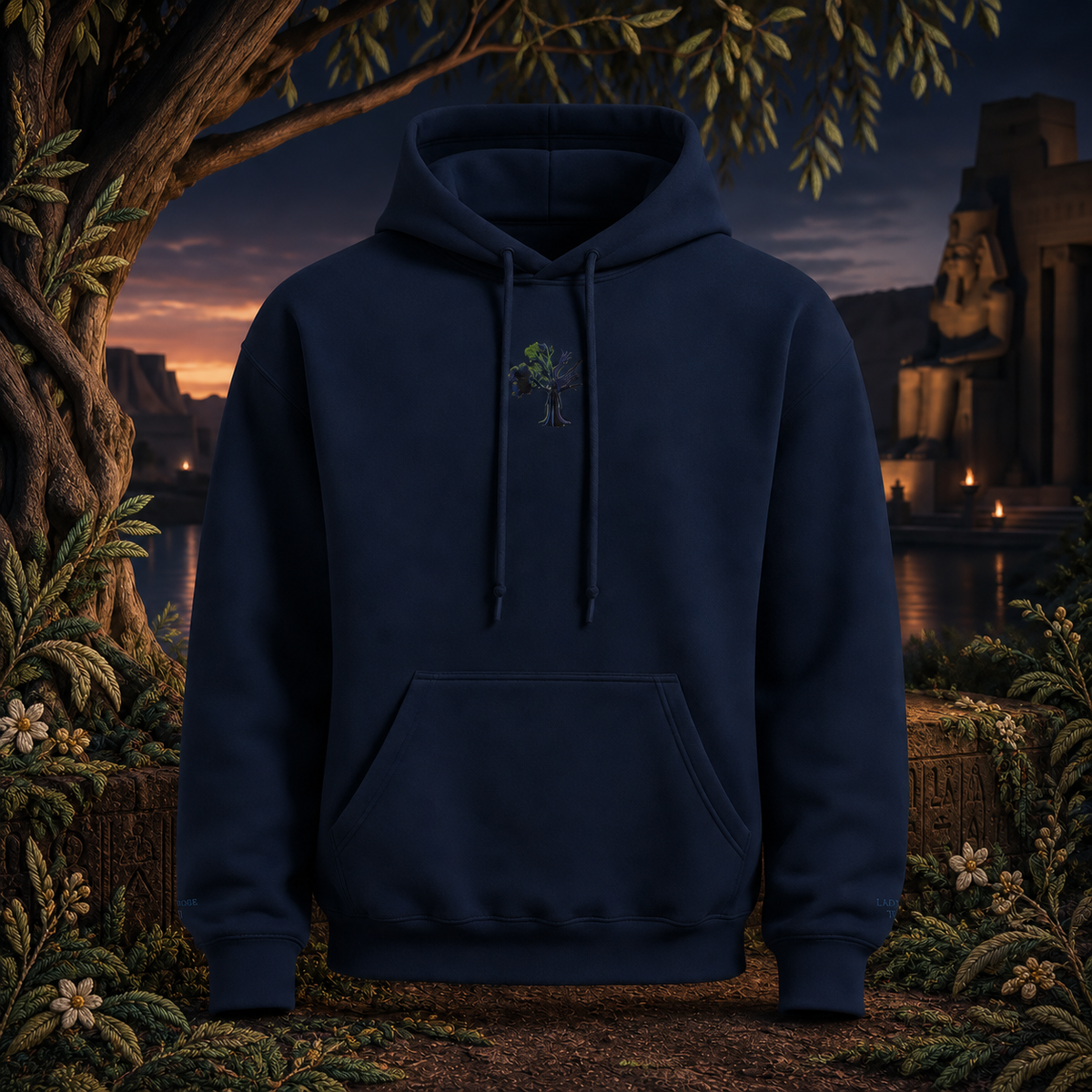 Lady of the Sycamore Symbol Hoodie – Bright Future product image — original product in a realistic nature scene with embroidered environmental details.