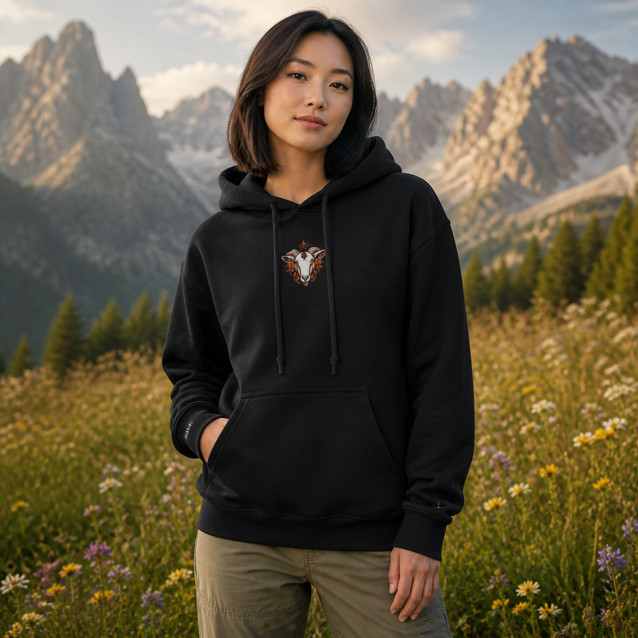 Goat Chinese Zodiac Hoodie in Black – Bright Future product image
