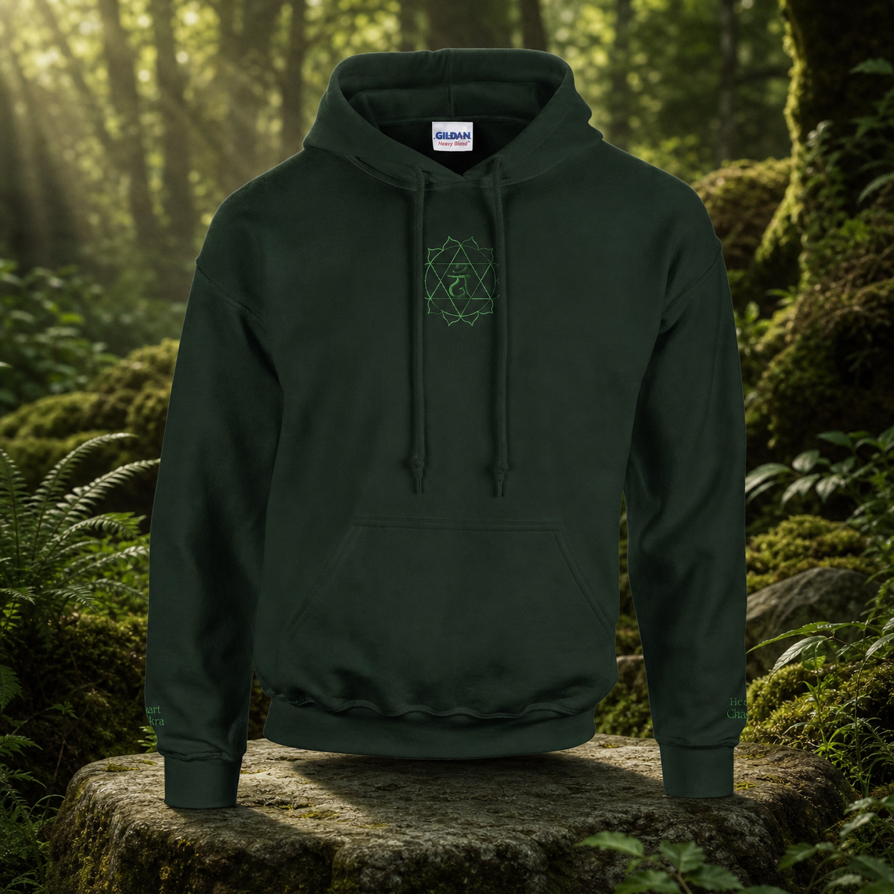 Heart Chakra Hoodie in Forest Green – Bright Future product image