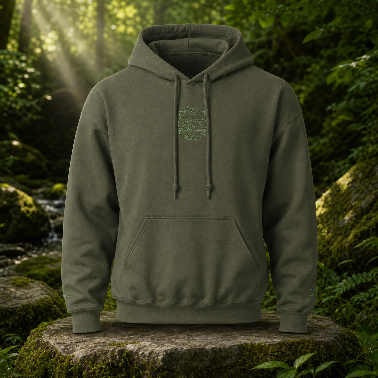 Heart Chakra Hoodie in Military Green – Bright Future product image