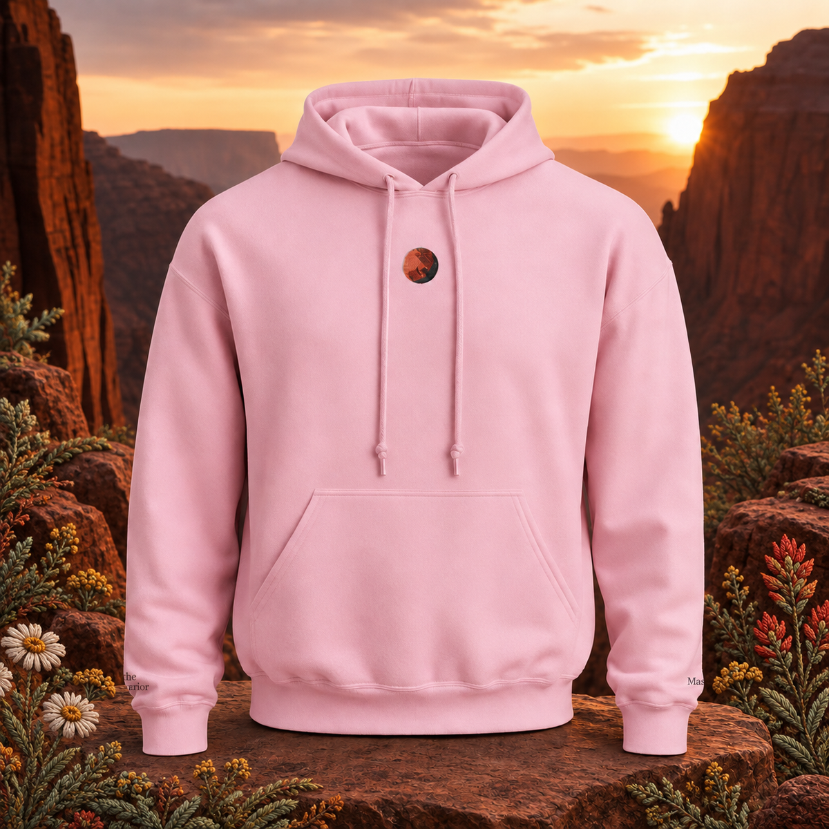 Mars Planet Hoodie in Light Pink – Bright Future product image — original product in a realistic nature scene with embroidered environmental details.