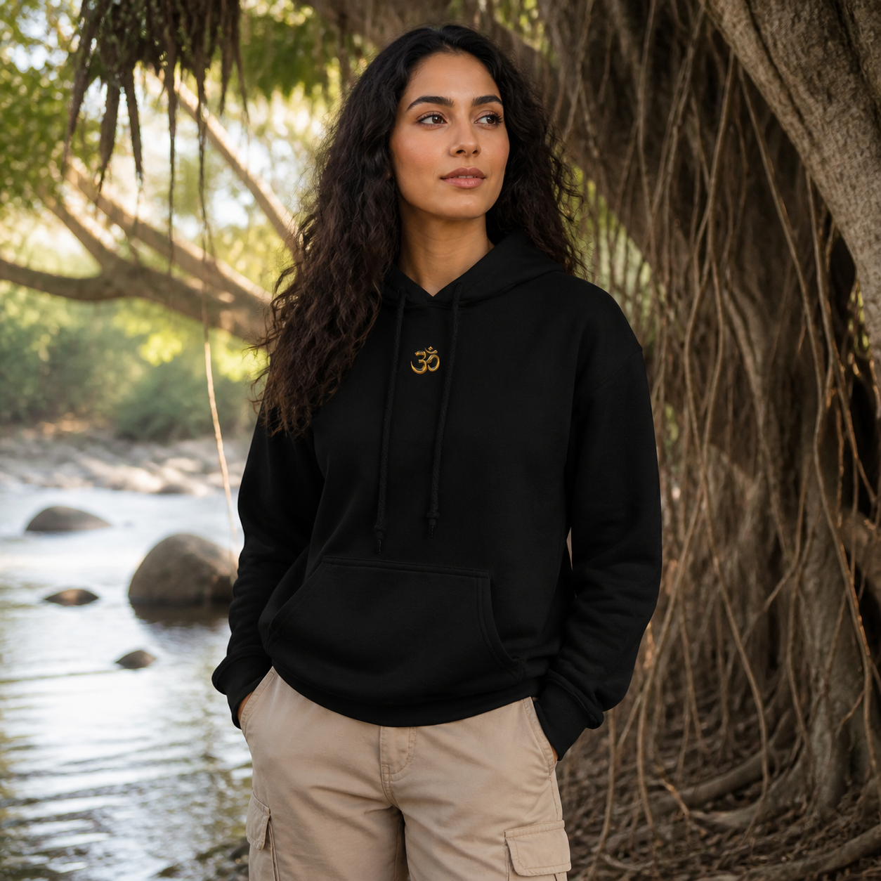 Om Symbol Hoodie in Black – Bright Future product image
