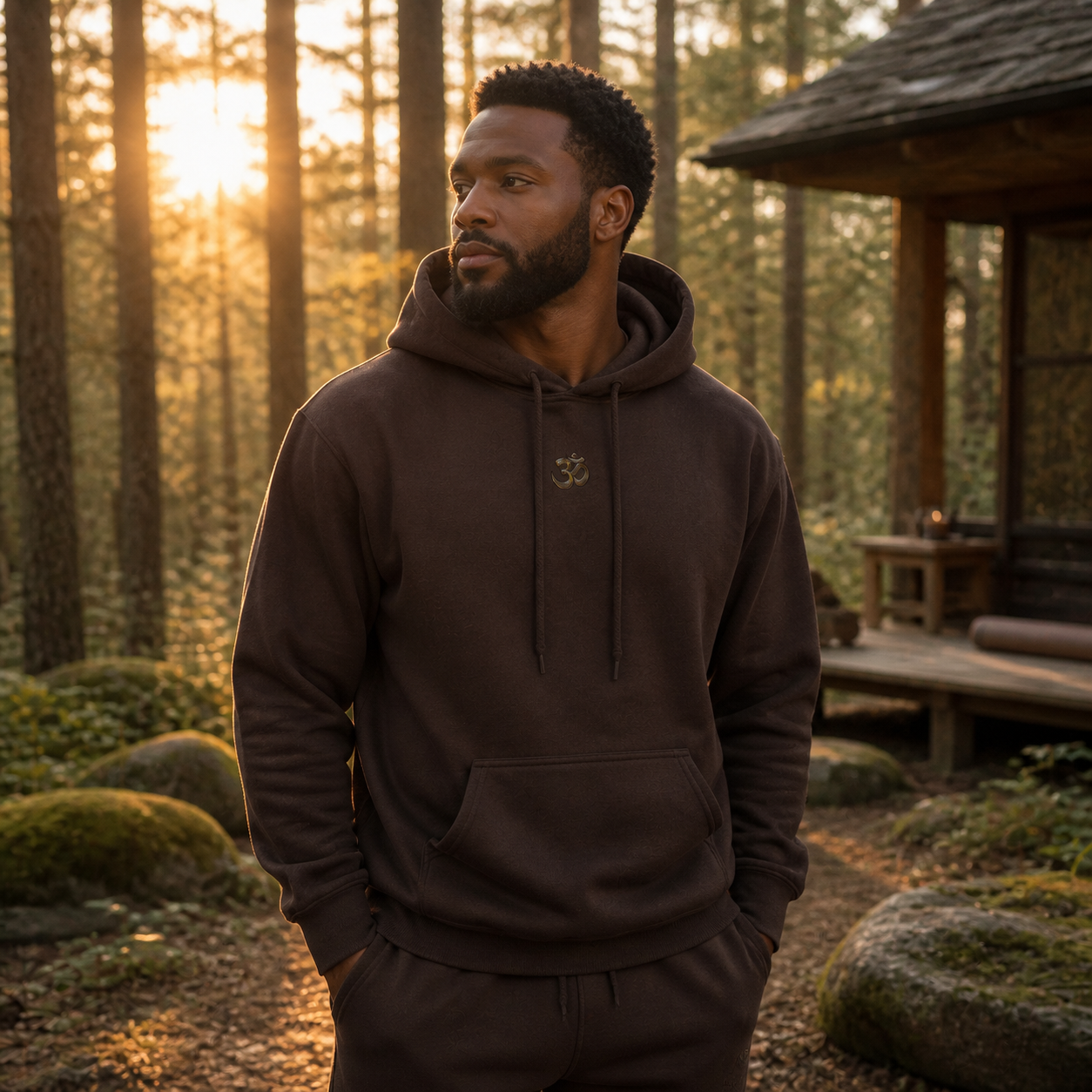 Om Symbol Hoodie in Dark Chocolate – Bright Future product image
