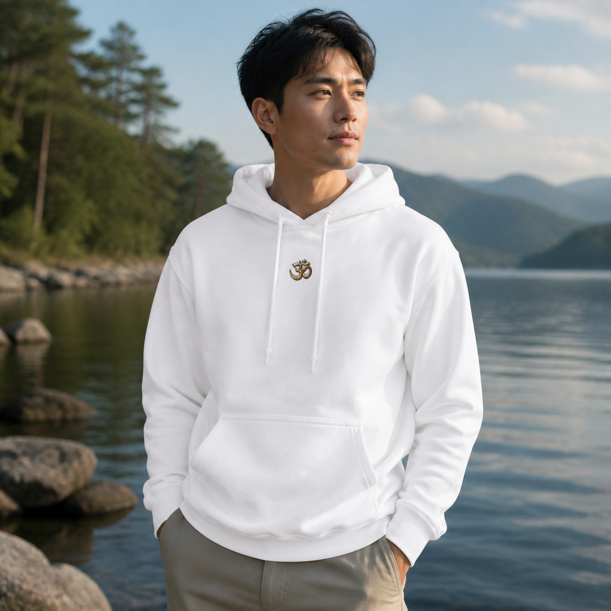 Om Symbol Hoodie in White – Bright Future product image